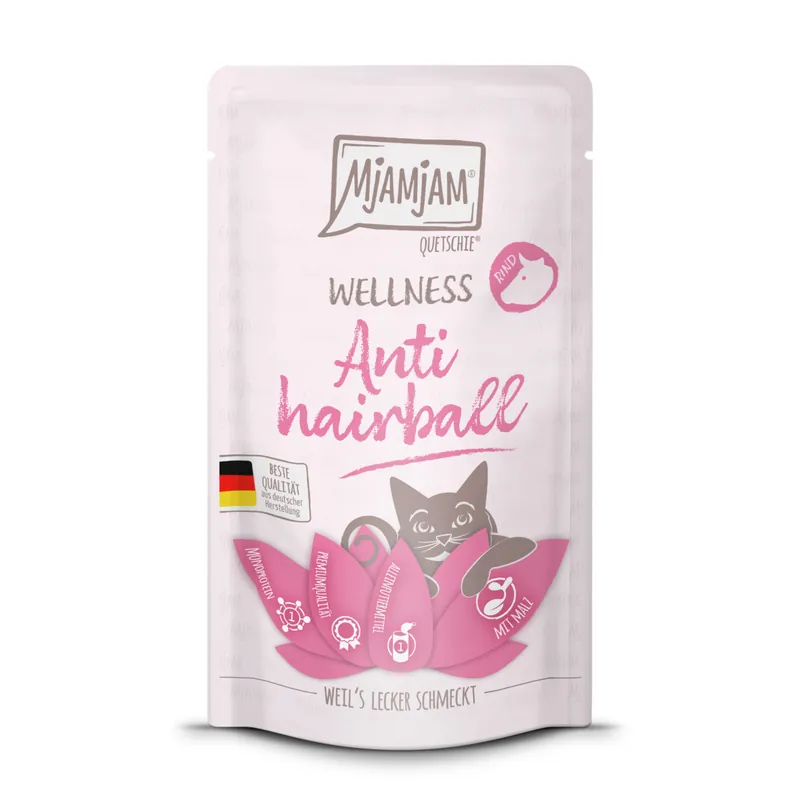 Neue Ware MJAMJAM Pouchbeutel WELLNESS Antihairball Rind 125 g